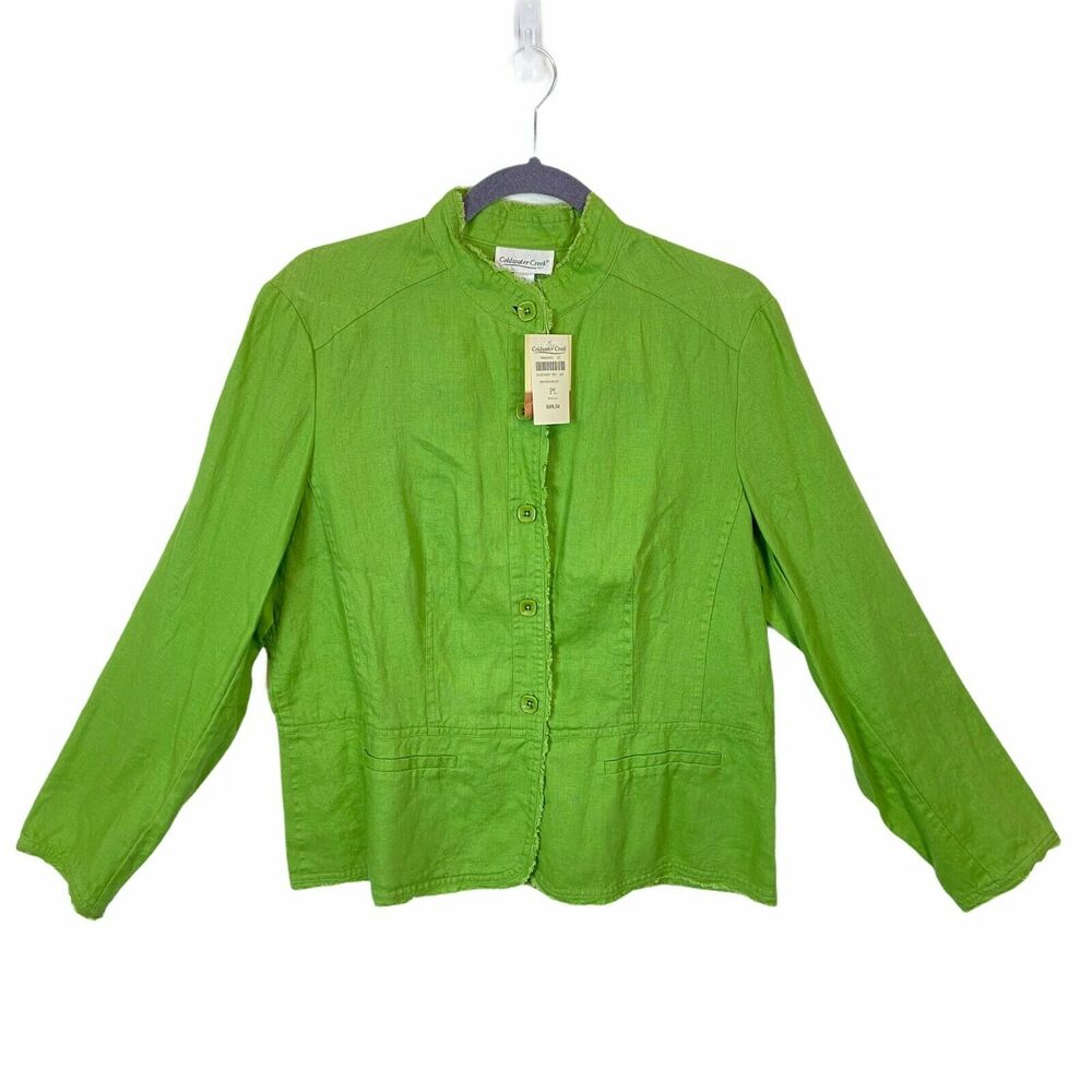 Coldwater Creek Linen Jacket Green Banded Collar Jacket sz PL NWT Lightweight